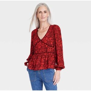Knox Rose Women's Tops Knox Rose Blouse Red‎ Neck Size M